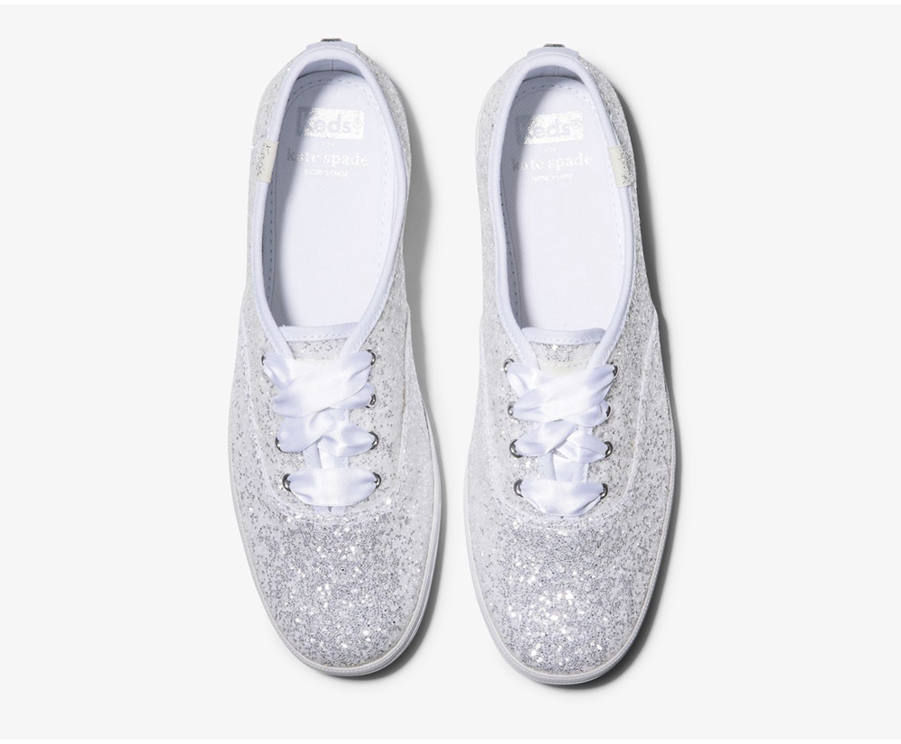 Πανινα Παπουτσια Γυναικεια - Keds Kate Spade New York Champion Glitter - Λευκα - MAHEF4956